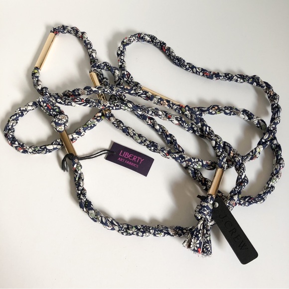 NWT J. Crew Liberty Junes Meadow Lawn Blue lariat belt brass - Picture 2 of 9